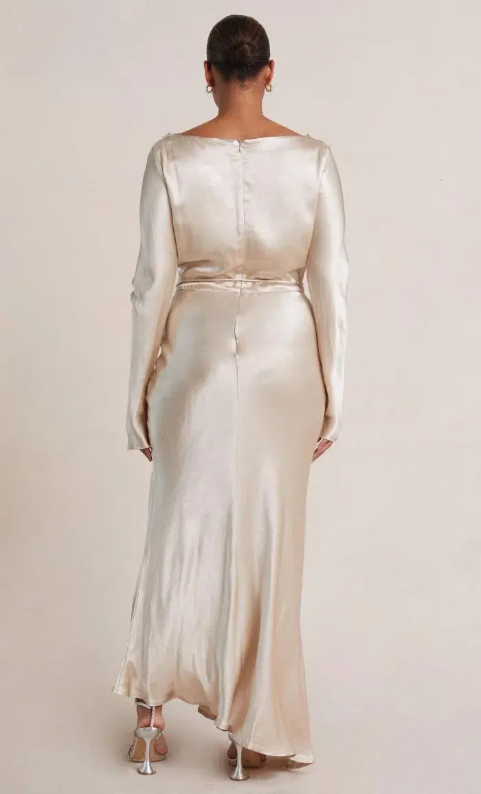 Bec & Bridge Moon Dance Long Sleeve Cowl Dress Sand Size 12  for rent on The Volte - main image