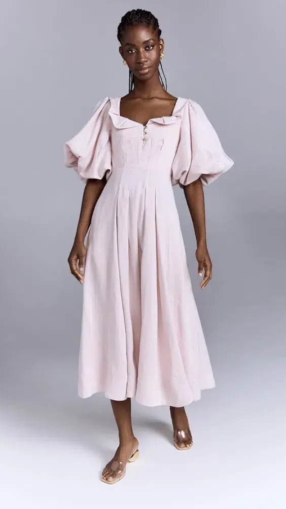 Aje Jessica Frill Midi Dress soft pink size 6 for rent on The Volte - main image
