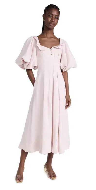 Aje Jessica Frill Midi Dress soft pink size 6 for rent on The Volte - main image