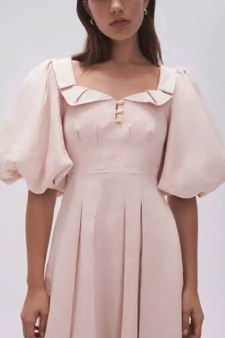 Aje Jessica Frill Midi Dress soft pink size 6 for rent on The Volte - main image