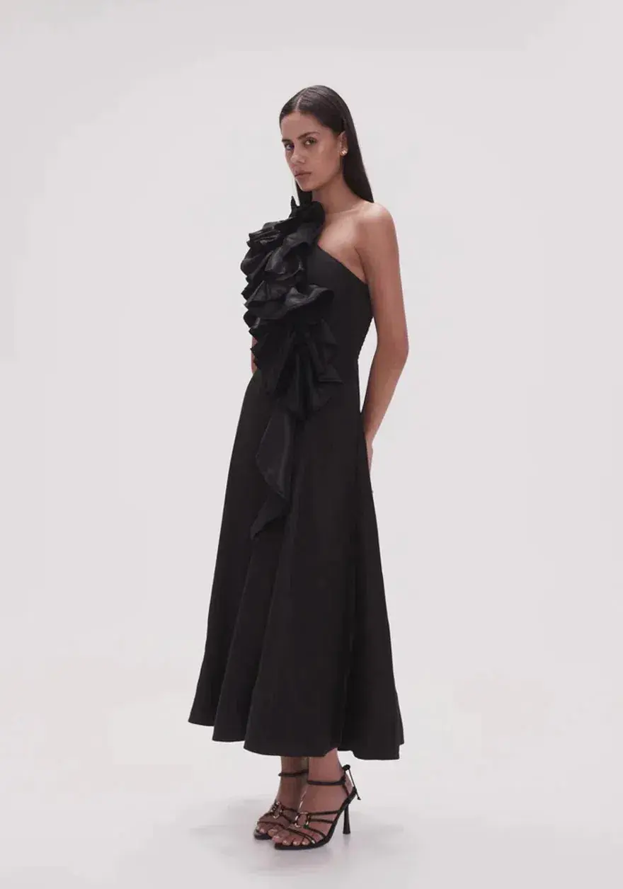 Aje Adelia Ruffle Midi Dress Black Size 10 - Image 2
