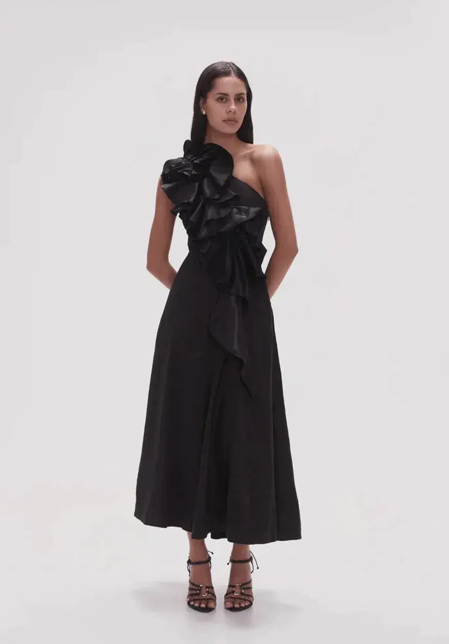 Aje Adelia Ruffle Midi Dress Black Size 10 - Image 1