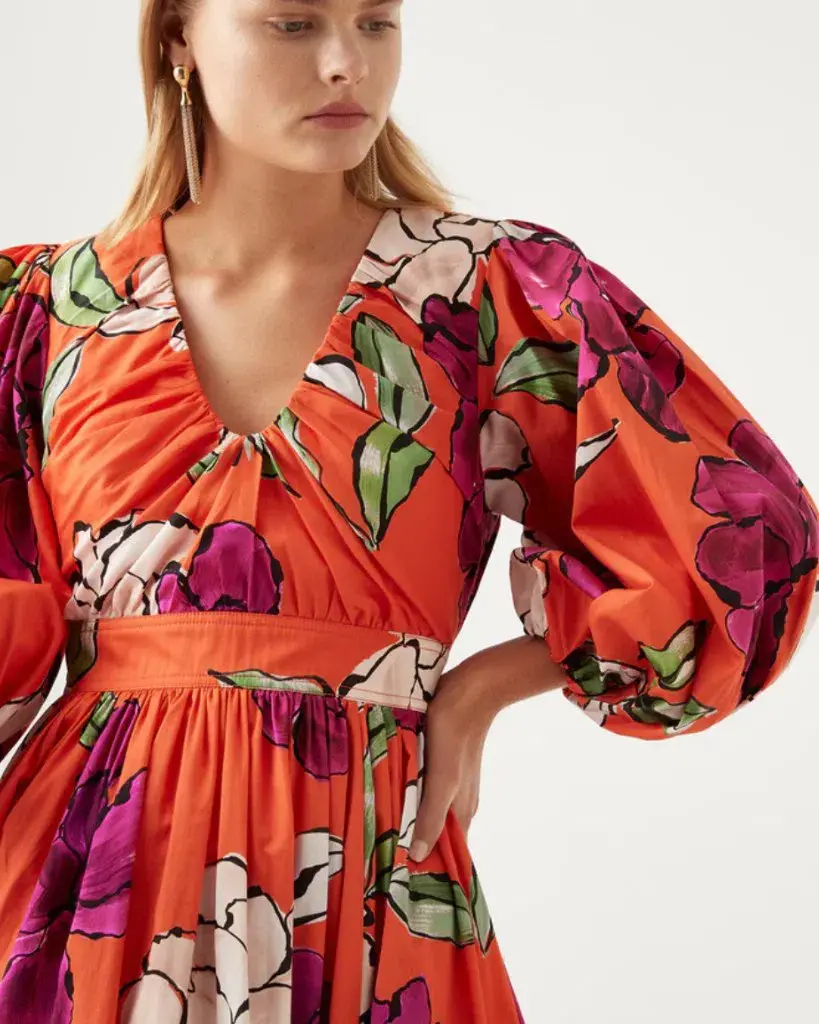 Aje The Marlene Floral Midi Dress Vivid Camellia Size 10 - Image 2