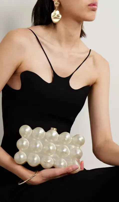 Cult Gaia The Bubble Acrylic Pearl Clutch Bag Cream White  - Image 3