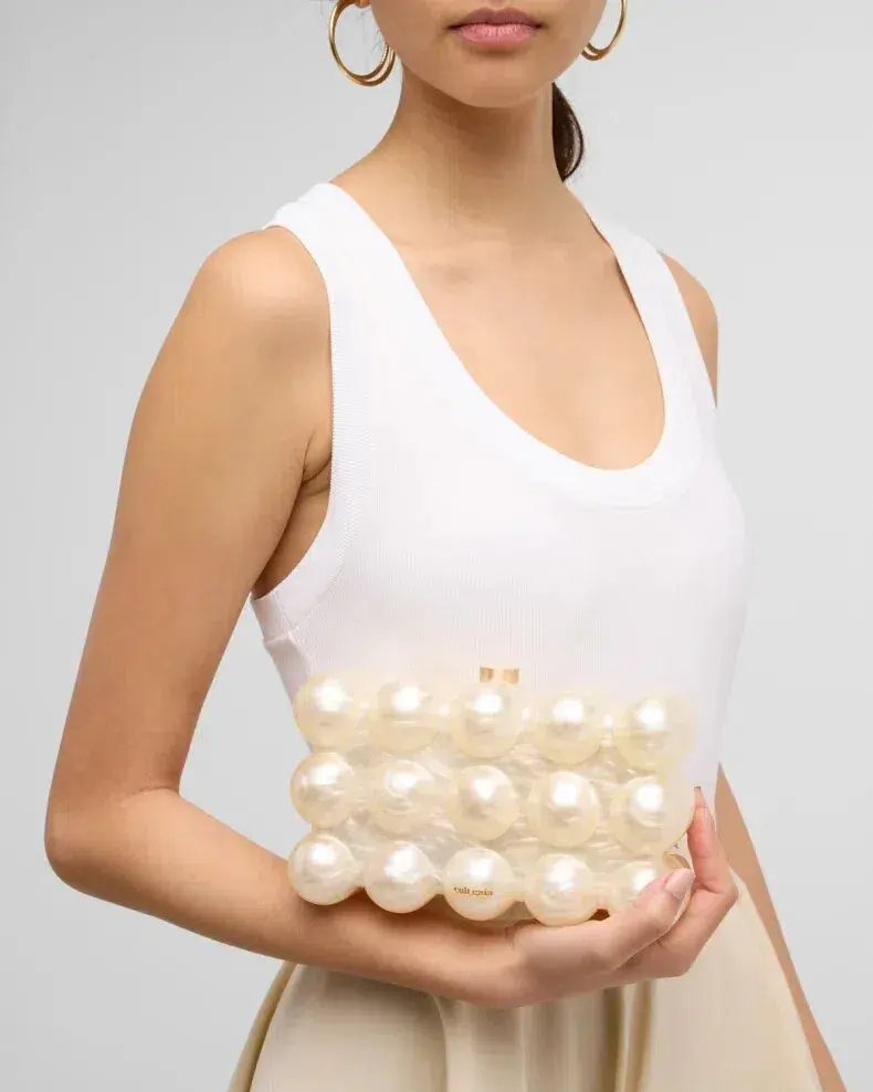 Cult Gaia The Bubble Acrylic Pearl Clutch Bag Cream White  - Image 1