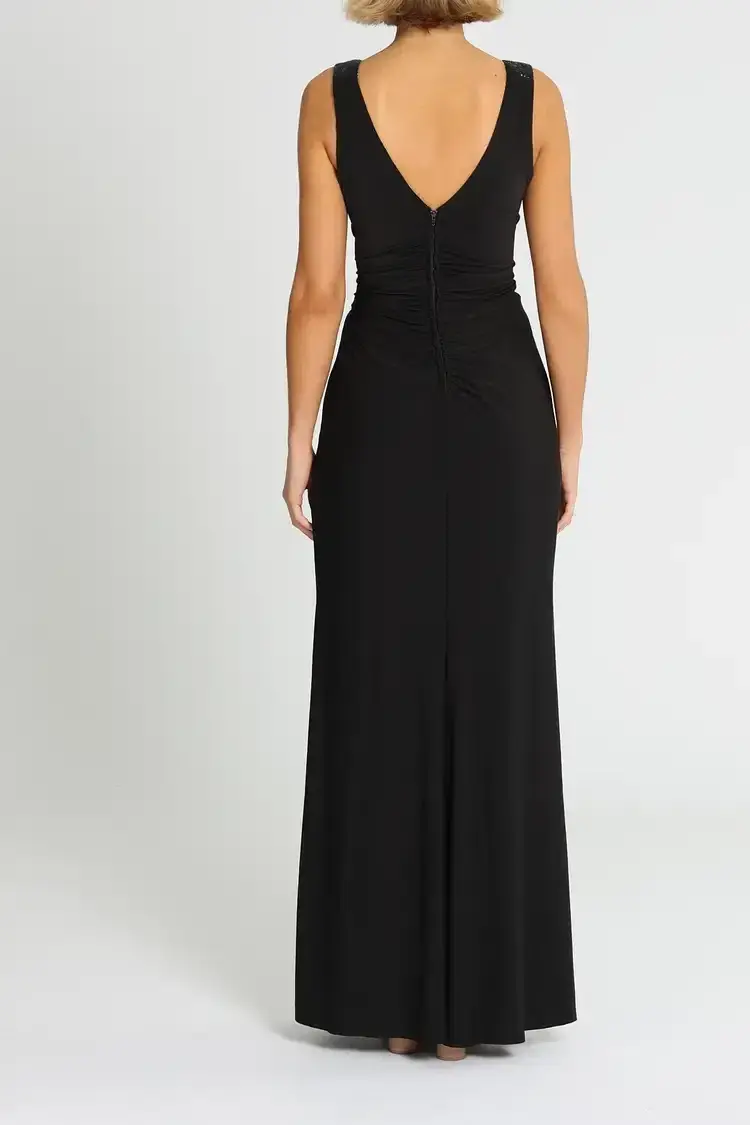 Montique Amalia Jersey Wrap Gown in Black Size 20 for rent on The Volte - main image