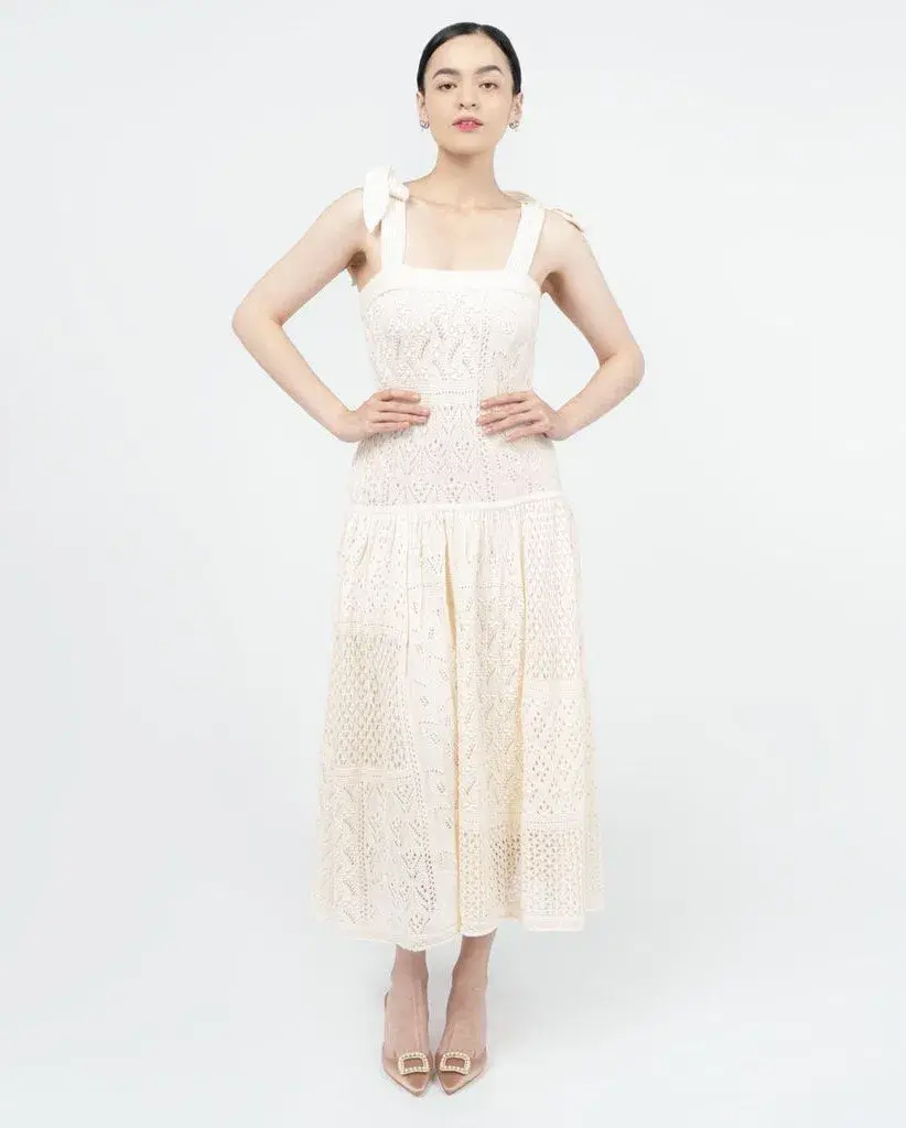 Zimmermann Anneke Patchwork Dress Cream/White Size 0 / AU 8 for rent on The Volte - main image