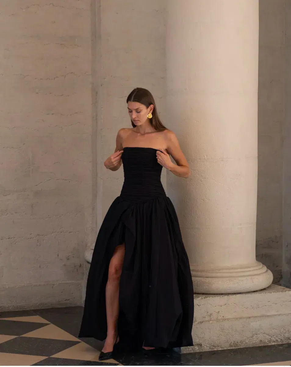 Aje Violette Bubble Hem Maxi Dress Black Size 8 for rent on The Volte - main image