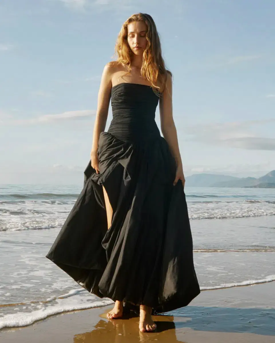 Aje Violette Bubble Hem Maxi Dress Black Size 8 for rent on The Volte - main image