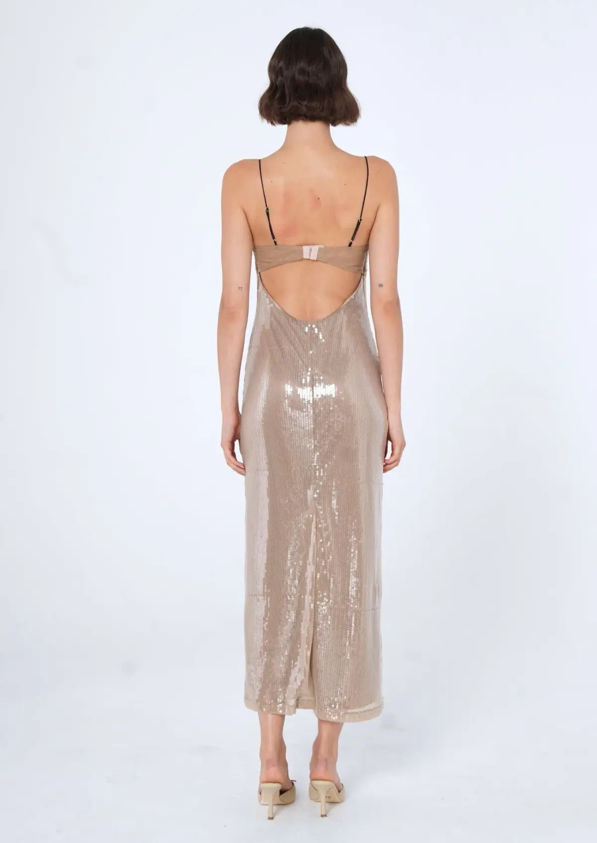 Benni Orlando Sequin Midi Dress Nude Size 10 - Image 2