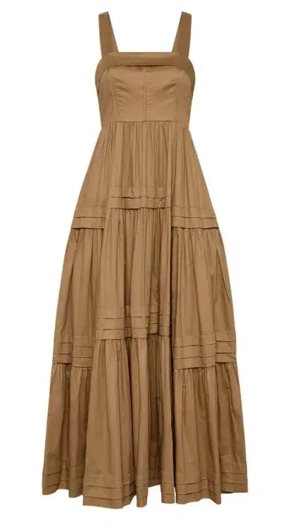 Aje Sophie Tiered Midi Dress Willow Brown Size 8 - Image 4