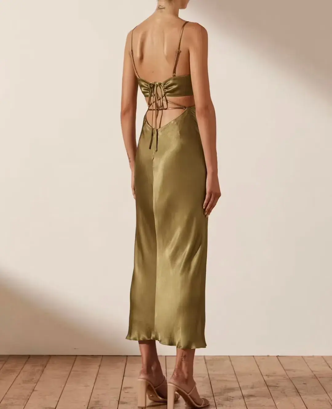 Shona Joy Alma Backless Midi Dress In Cumin Size 6 - Image 3