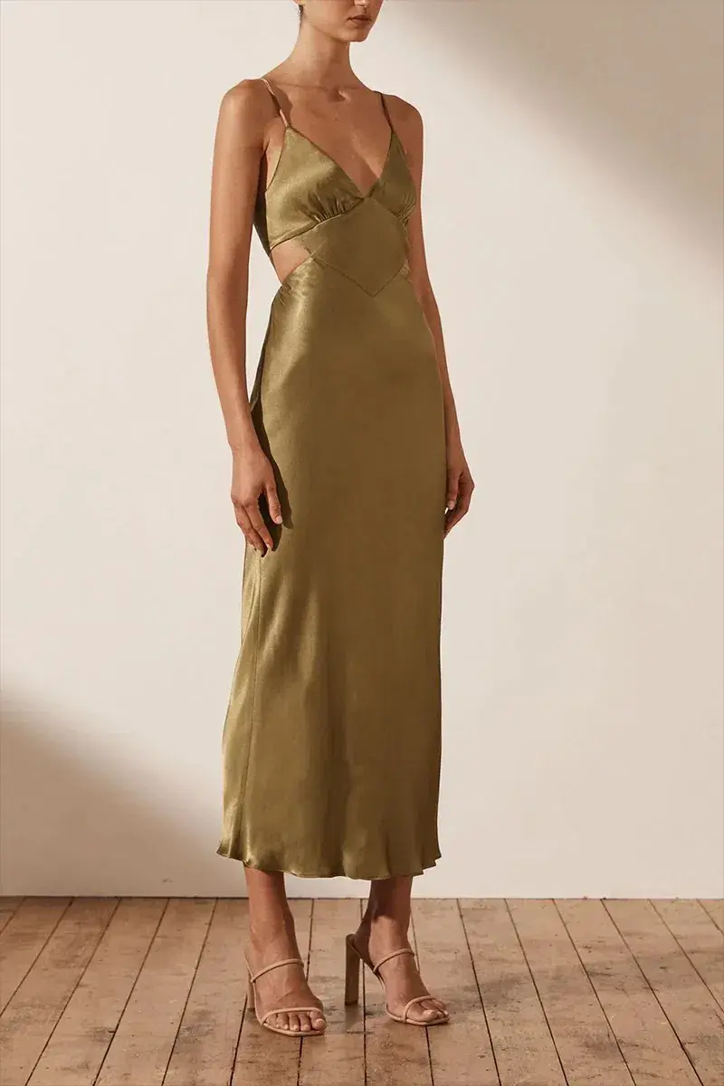 Shona Joy Alma Backless Midi Dress In Cumin Size 6 - Image 1