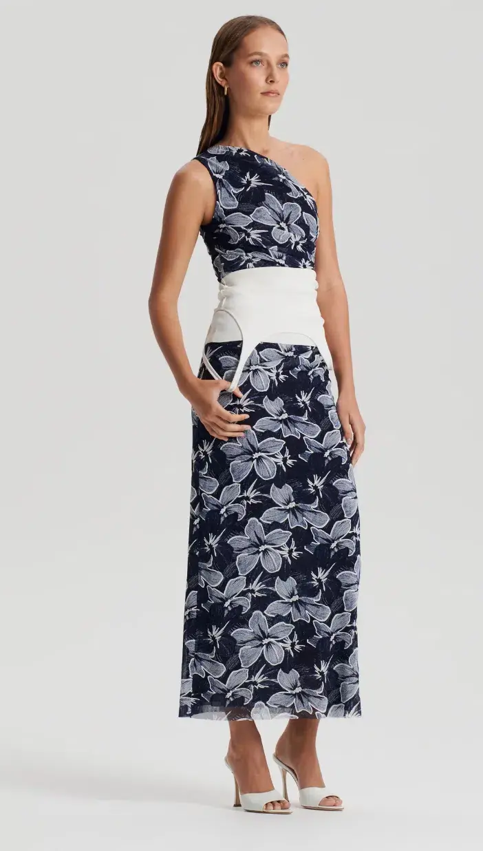 Scanlan Theodore Italian Floral Mesh Dress Navy Size 8 - Image 7