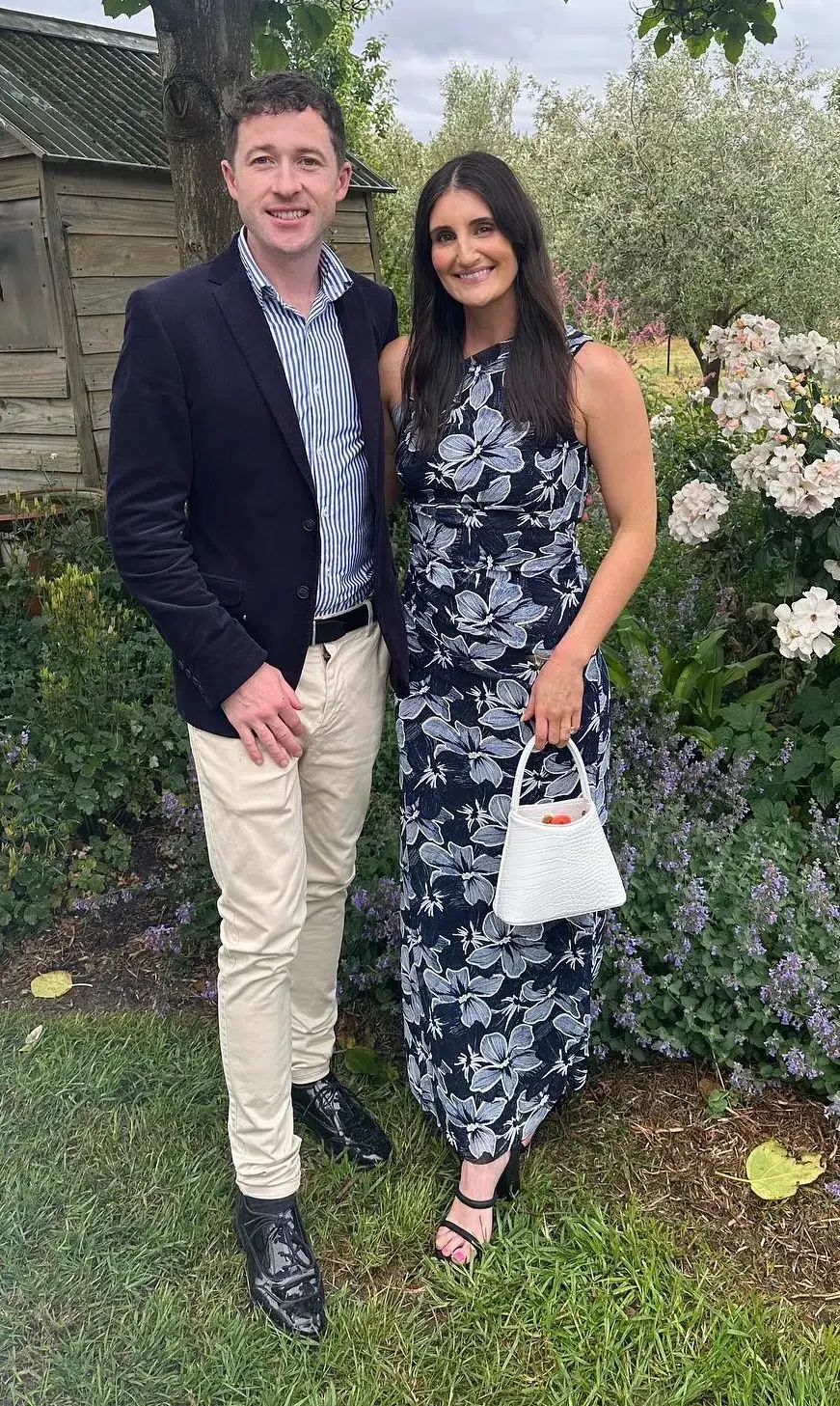 Scanlan Theodore Italian Floral Mesh Dress Navy Size 8 for rent on The Volte - main image