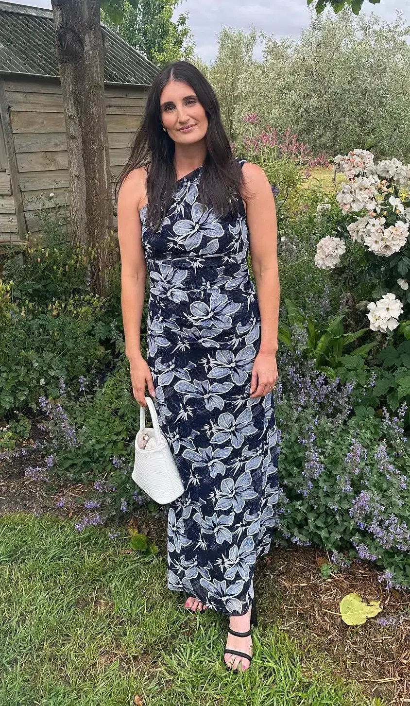 Scanlan Theodore Italian Floral Mesh Dress Navy Size 8 for rent on The Volte - main image