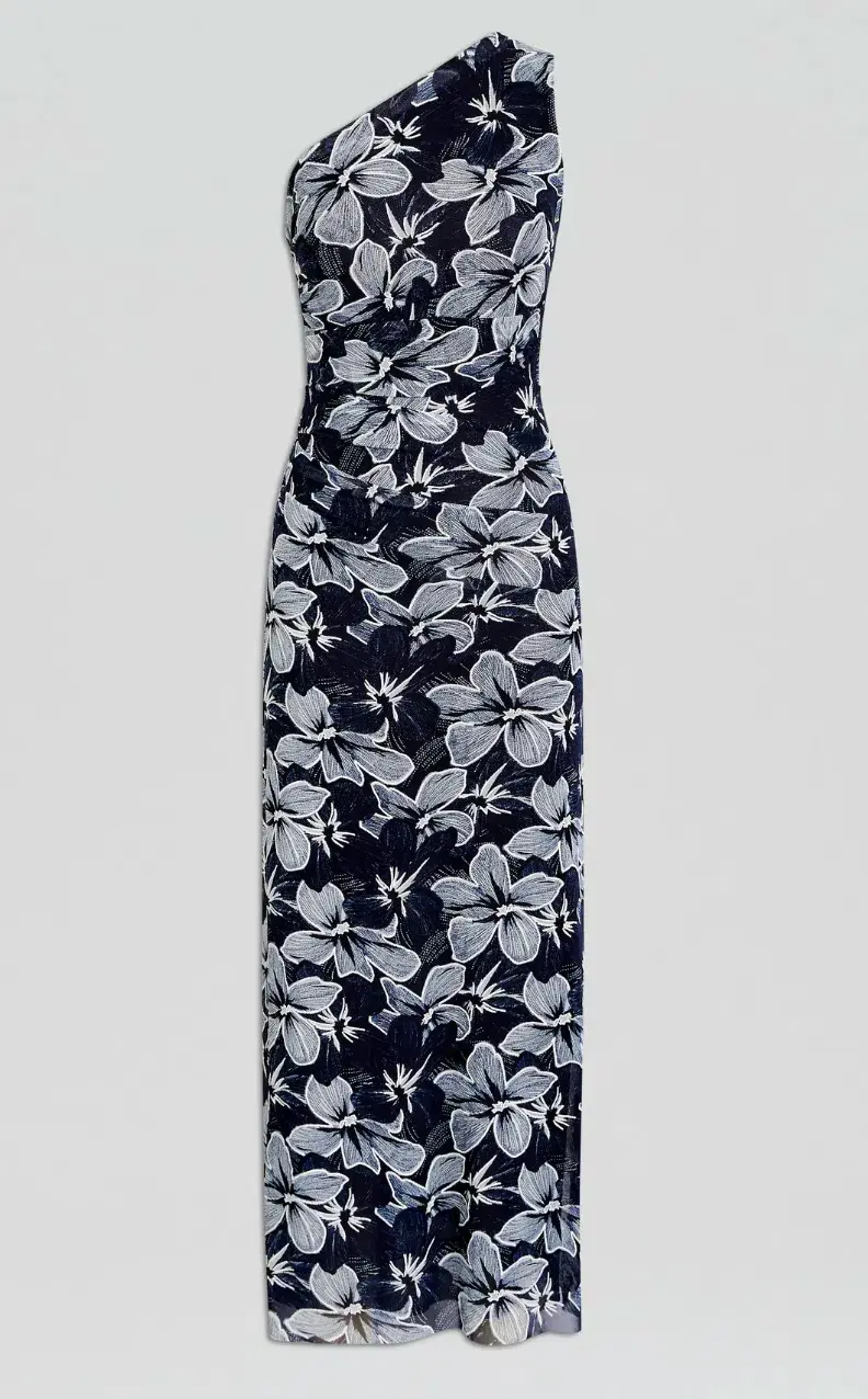 Scanlan Theodore Italian Floral Mesh Dress Navy Size 8 - Image 6