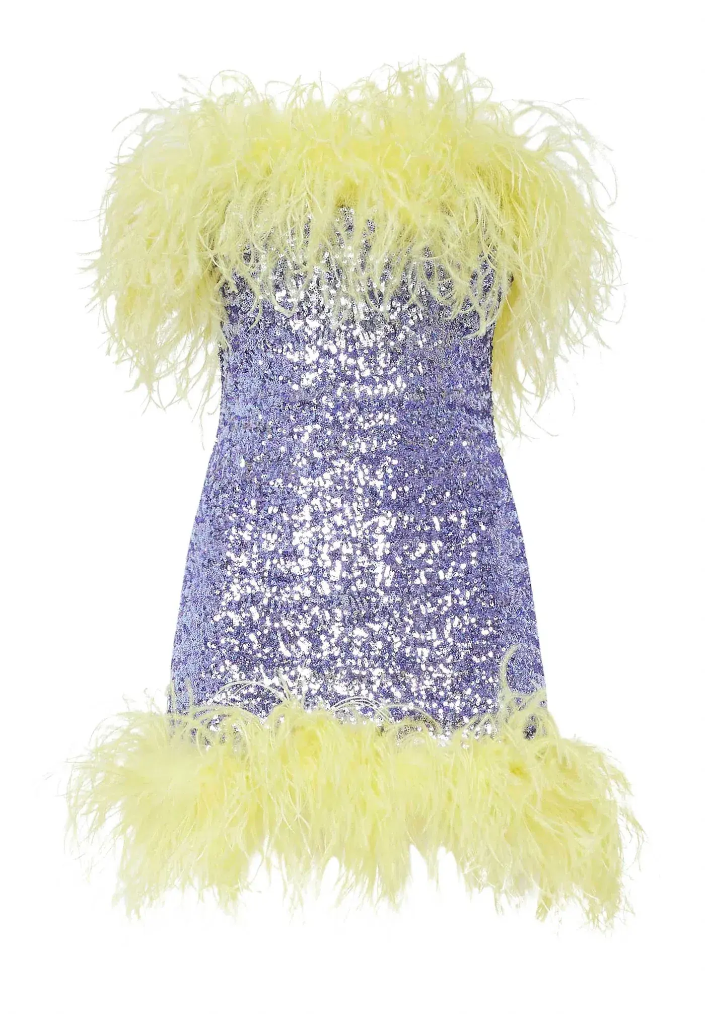 Oseree Paillettes Plumage Mini Dress Lilac and Citron Size AU 8 - Image 5