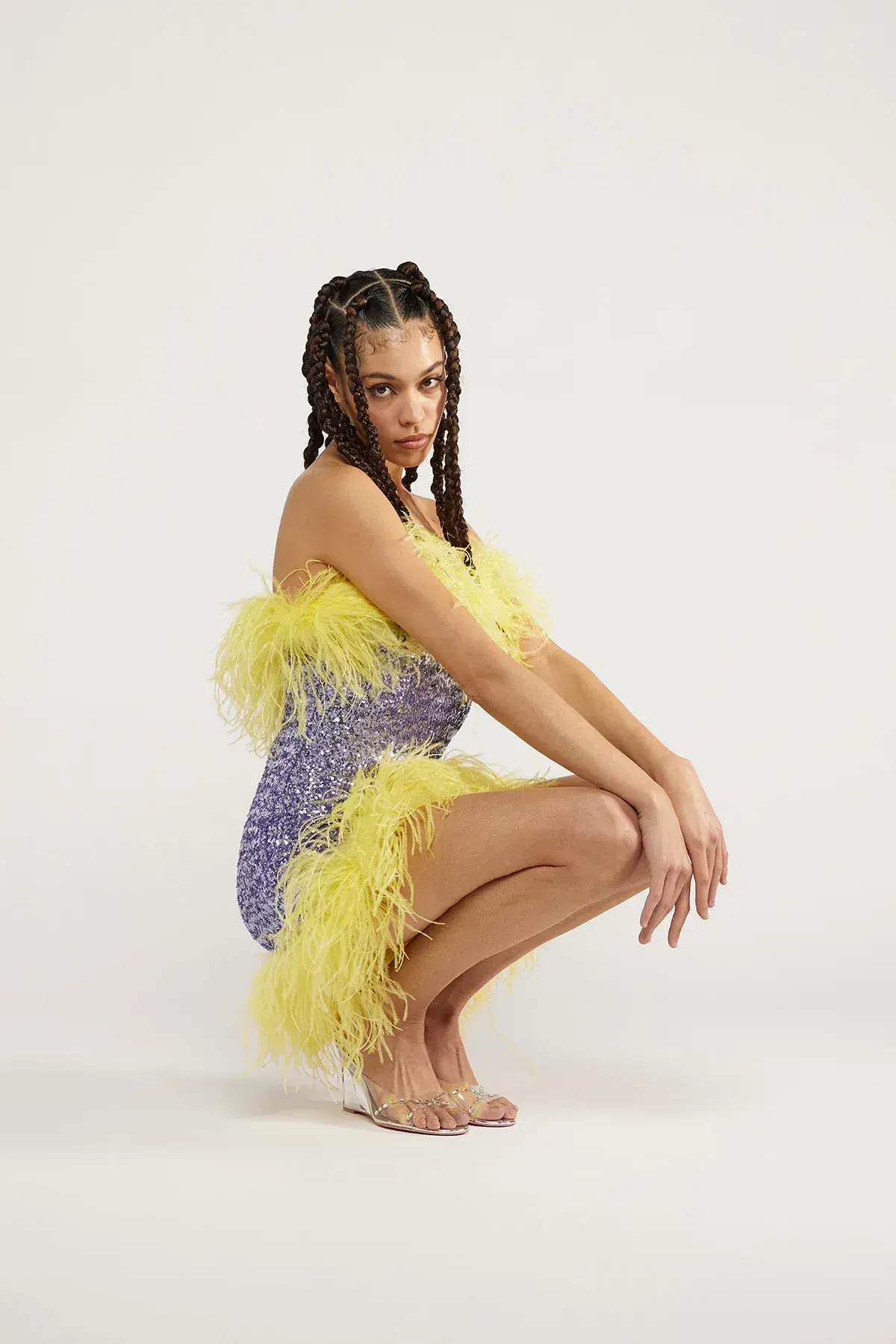 Oseree Paillettes Plumage Mini Dress Lilac and Citron Size AU 8 - Image 1