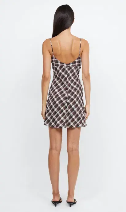 Bec & Bridge Chiara Tie Mini Dress Basket Weave Check Size 8 - Image 4