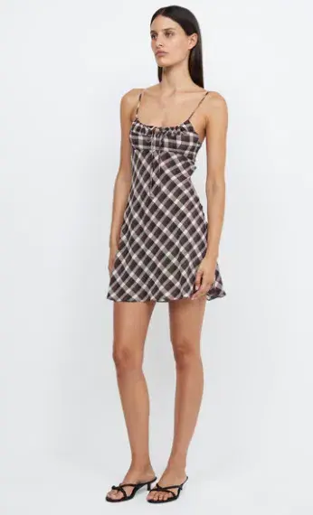Bec & Bridge Chiara Tie Mini Dress Basket Weave Check Size 8 - Image 3