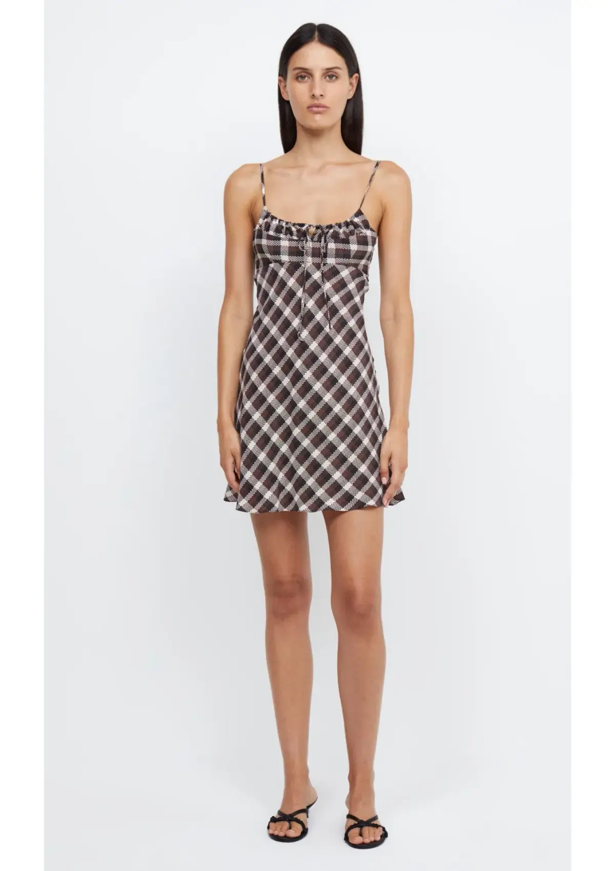 Bec & Bridge Chiara Tie Mini Dress Basket Weave Check Size 8 - Image 2
