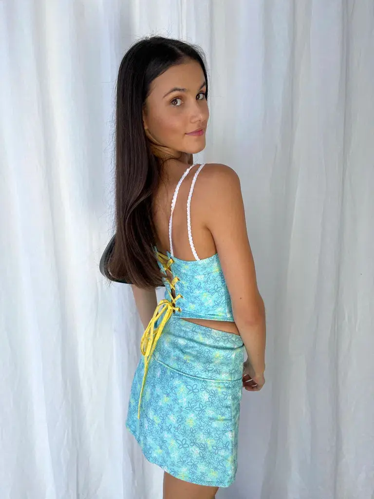 Eisha Collective Milah Mini Skirt Blue Floral Size 0 / AU 6 - Image 8