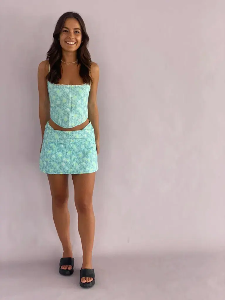 Eisha Collective Milah Mini Skirt Blue Floral Size 0 / AU 6 - Image 1