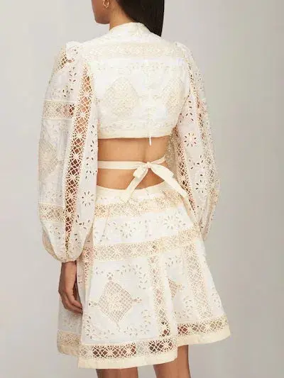 Zimmermann Aliane Embroidered Short Dress Ivory Size 0 / 8 AU for rent on The Volte - main image