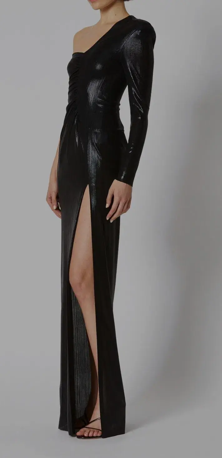 Scanlan Theodore Lacquer Jersey Gown Black Size 8 - Image 5
