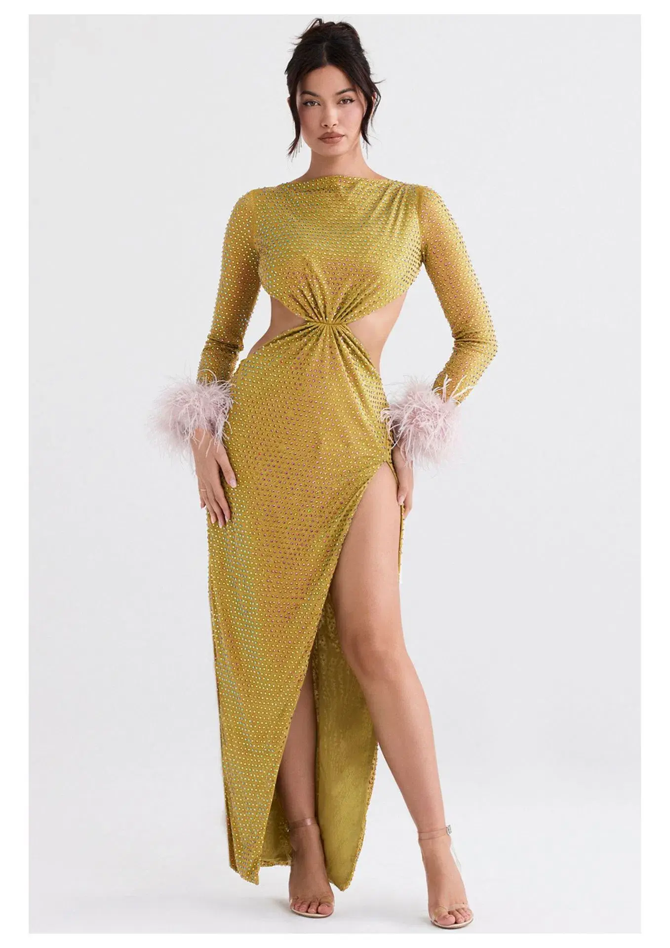 House of CB Gina Crystallised Maxi Dress Chartreuse Size S / AU 8 - Image 1