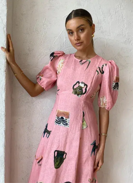 Alemais Cleo Midi Dress Pink Size 14 for rent on The Volte - main image