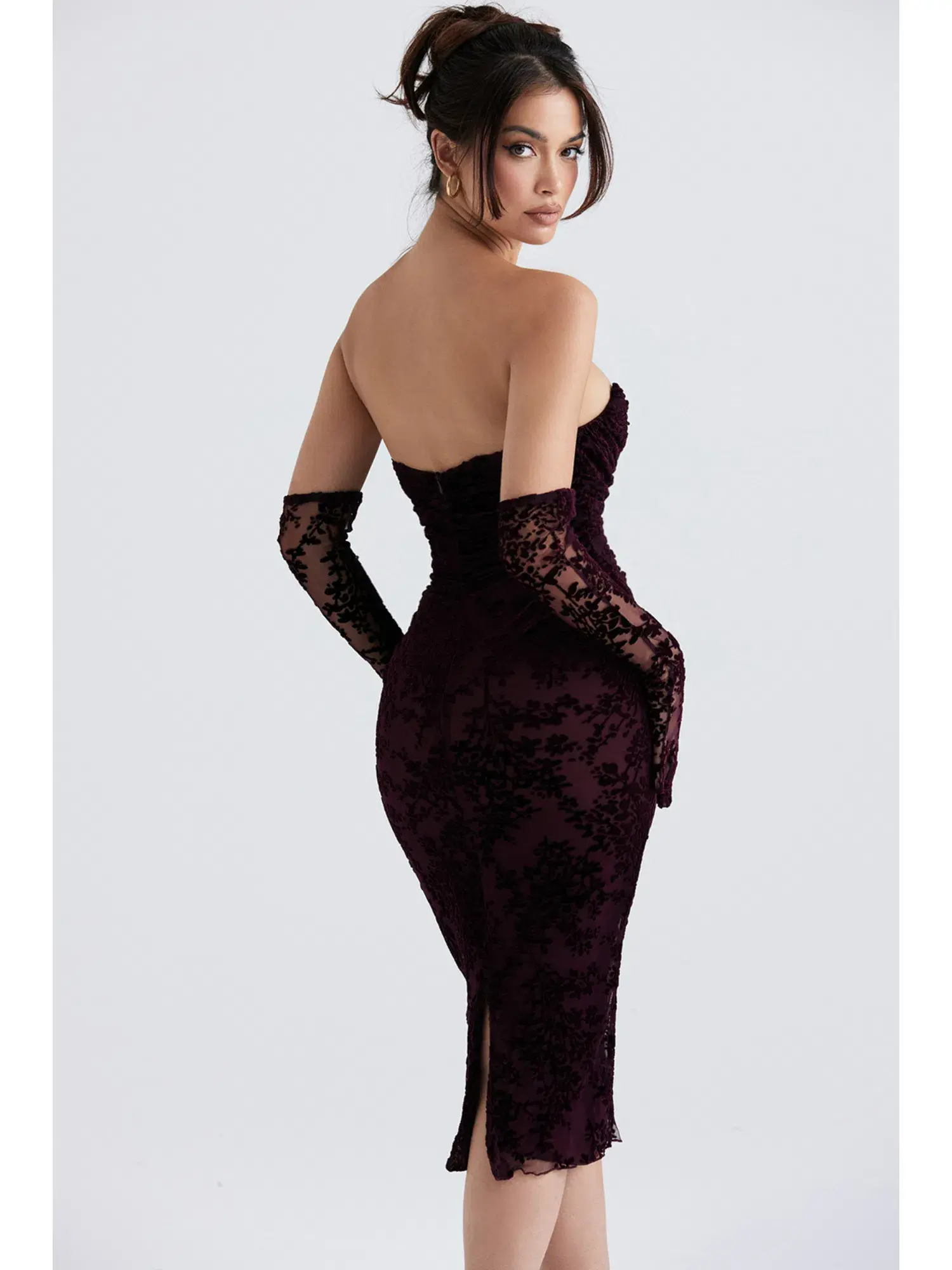 House Of CB Isadora Devore Corset Dress Black Cherry Size XS / AU 6 - Image 4