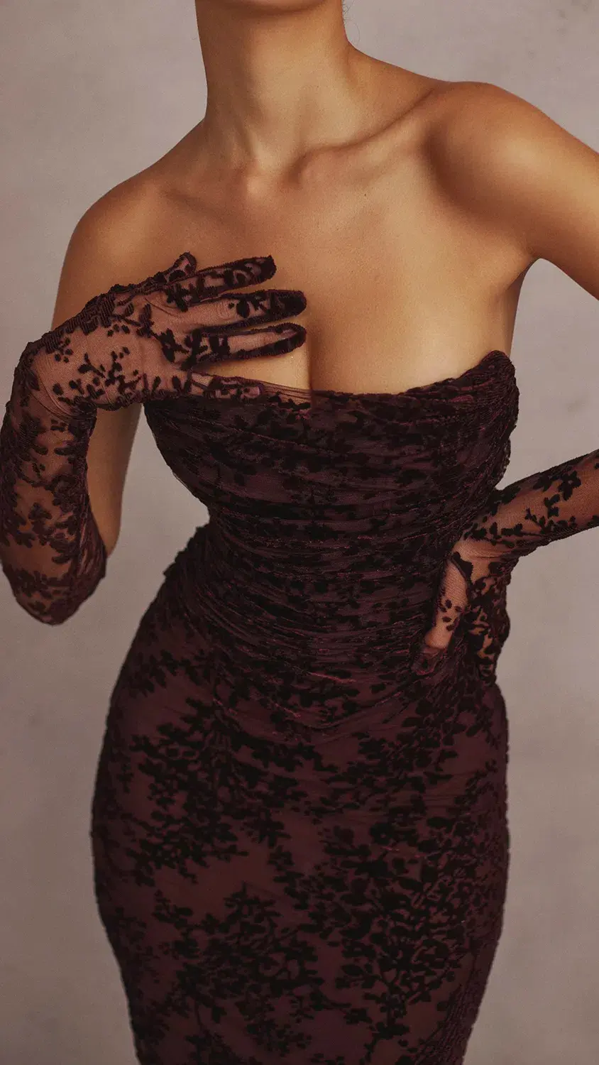 House Of CB Isadora Devore Corset Dress Black Cherry Size XS / AU 6 - Image 5