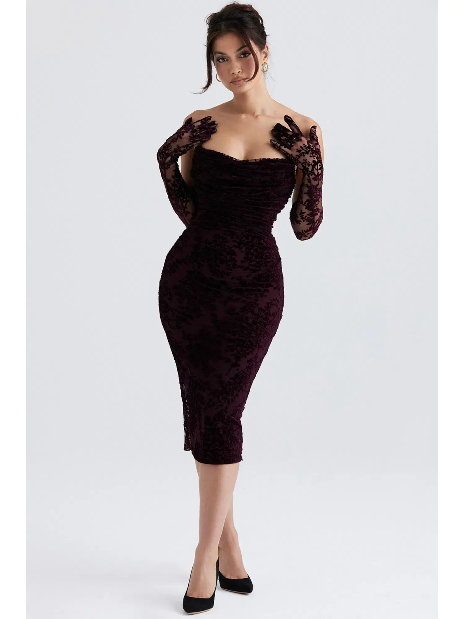 House Of CB Isadora Devore Corset Dress Black Cherry Size XS / AU 6 - Image 1