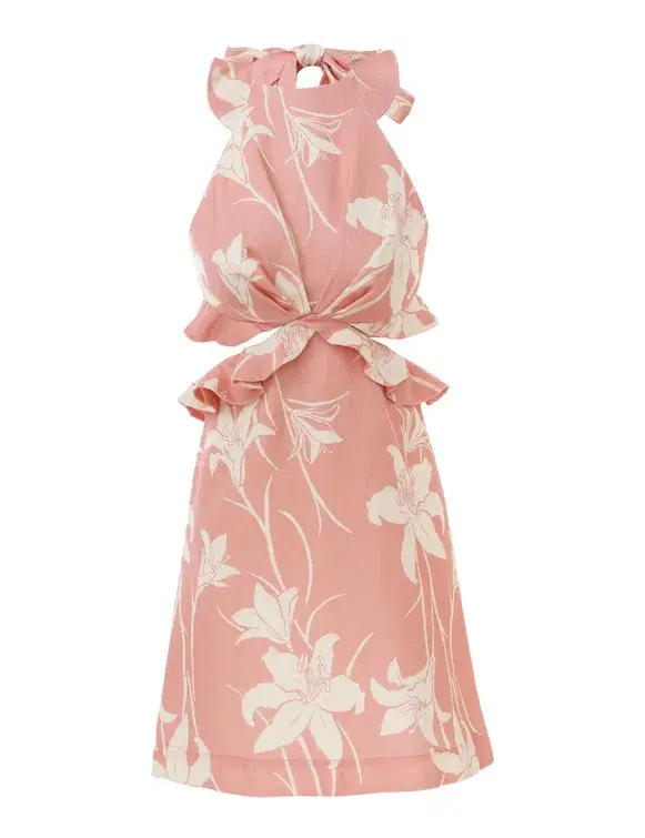 Zimmermann Acadian Tie Back Mini Dress Pink Ivory Floral Size 0 / AU 8 - Image 4