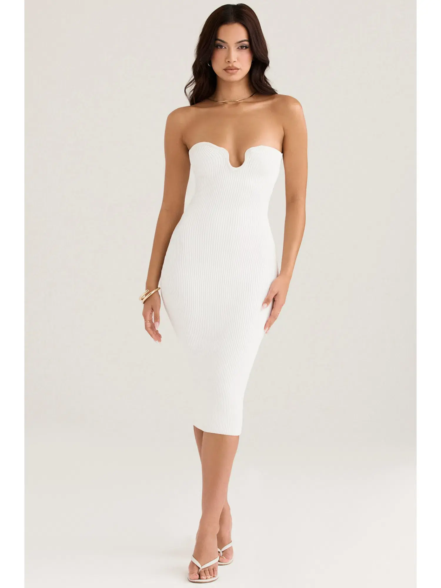 House Of CB Oriana Ribbed Knit Strapless Midi Dress White Size S / AU 8 - Image 1