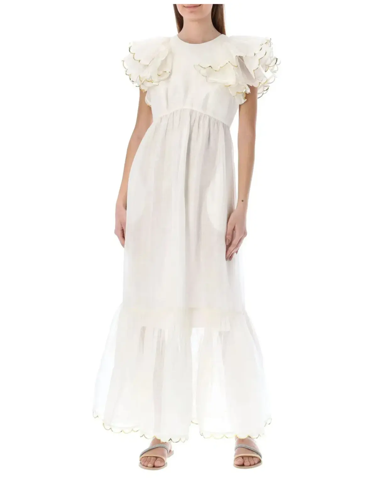 Zimmermann Dancer Scalloped Midi Dress Ivory Size 0 / AU 8  - Image 1