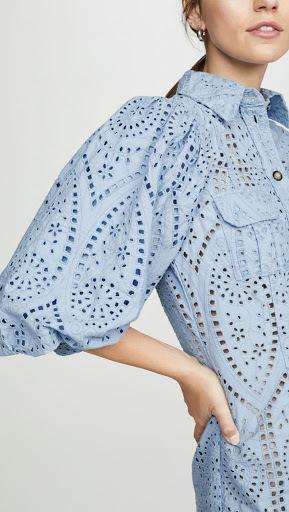 Ganni Balloon-sleeve broderie anglaise mini shirt dress - Image 2