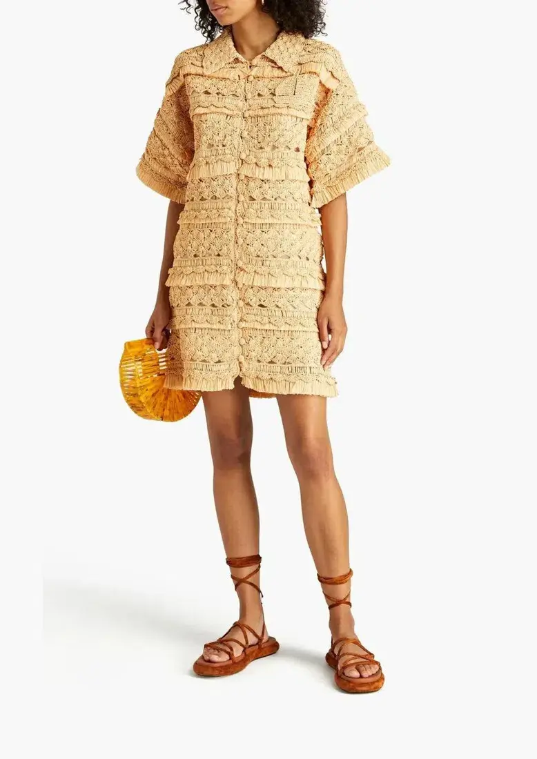 Zimmermann Postcard Crochet Mini Dress Straw Size 2 / AU 12  - Image 1