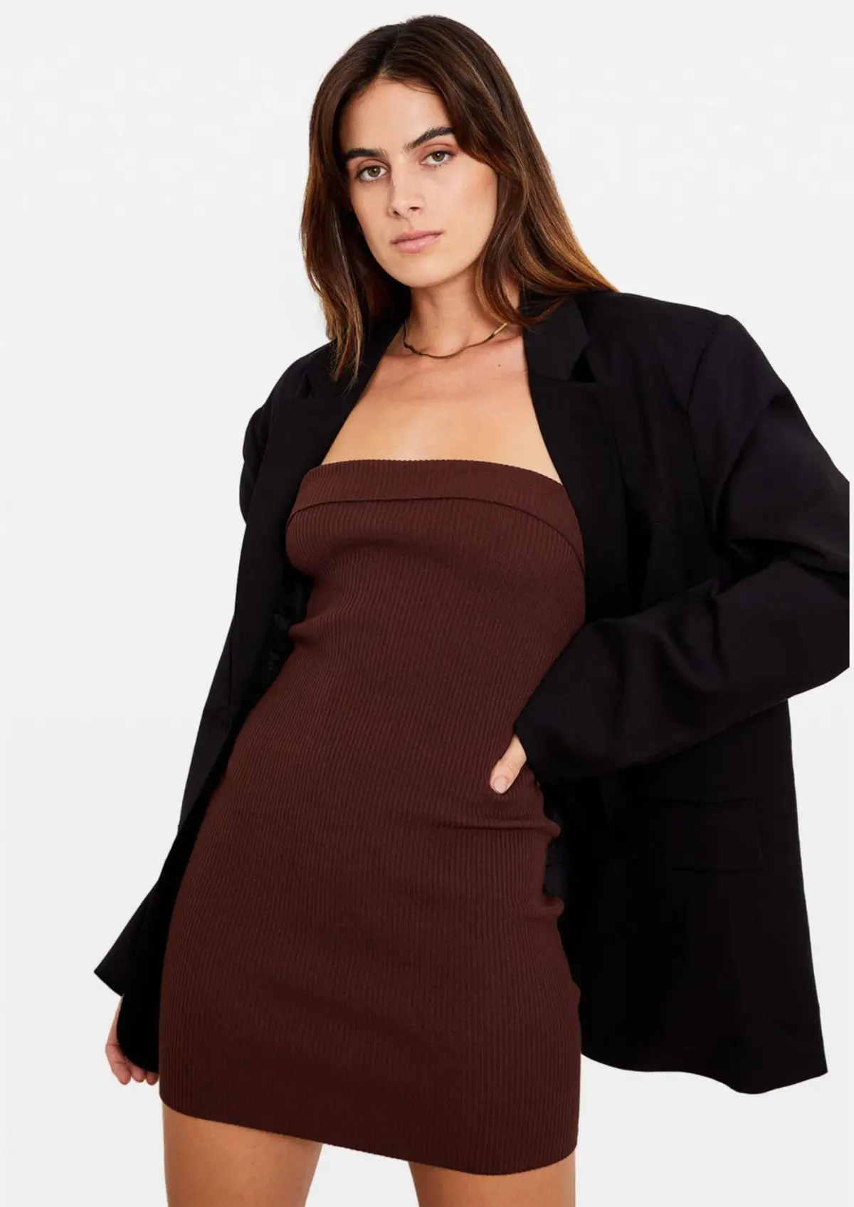 Tuchuzy Ribbed Tube Mini Dress Brown Size XS / AU 6 - Image 3