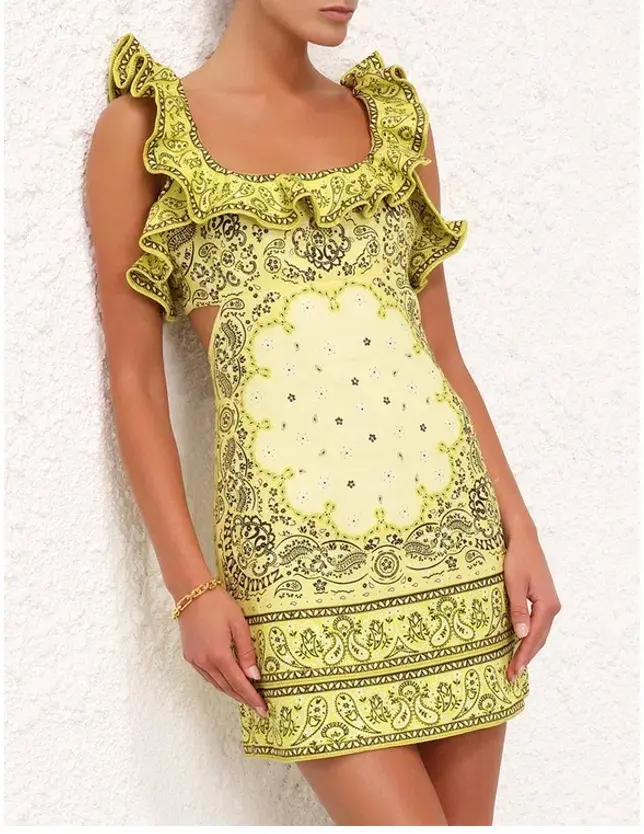 Zimmermann Matchmaker Frilled Mini Dress Yellow Bandana Size 0P / AU 6 - Image 6