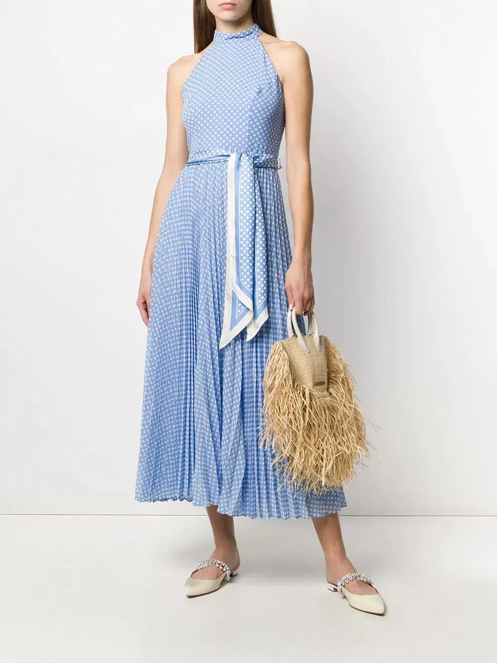 Zimmermann Sunray Picnic Pleated Midi Dress Sky Blue Size 3 / AU 14 - Image 1