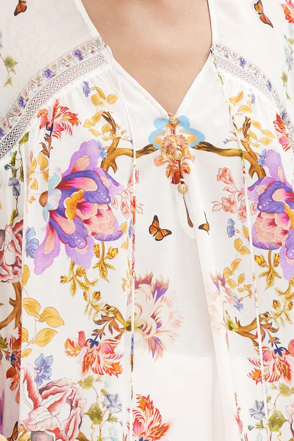 Camilla Spider Girl Blouson Blouse With Neck Tie Floral One Size - Image 5