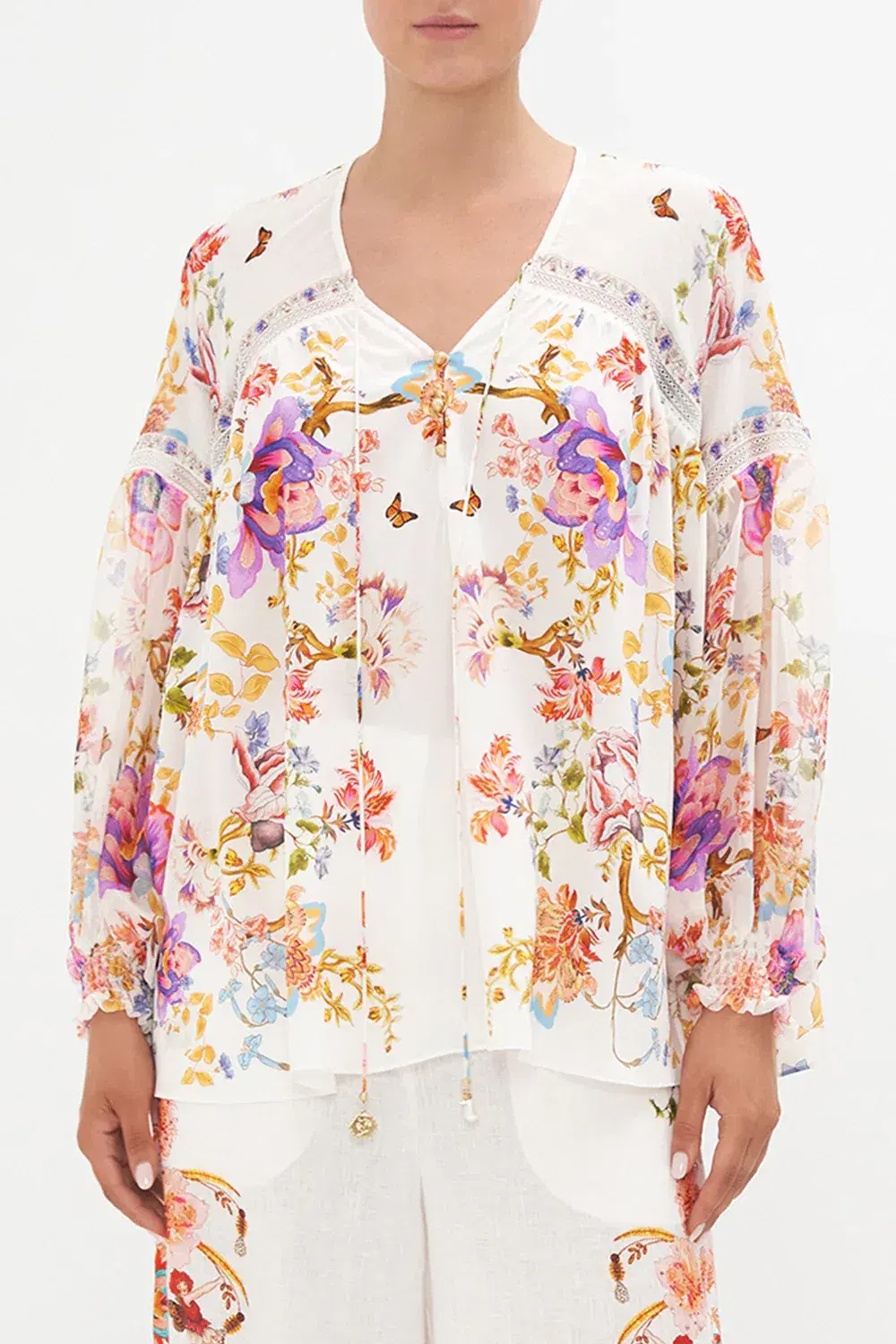 Camilla Spider Girl Blouson Blouse With Neck Tie Floral One Size - Image 4