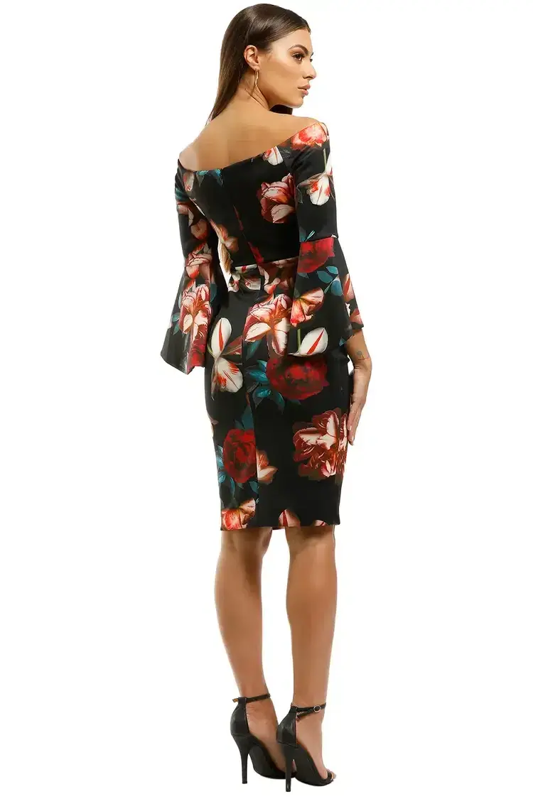Montique Petra Printed Scuba Dress in Black Floral Size 16 - Image 3