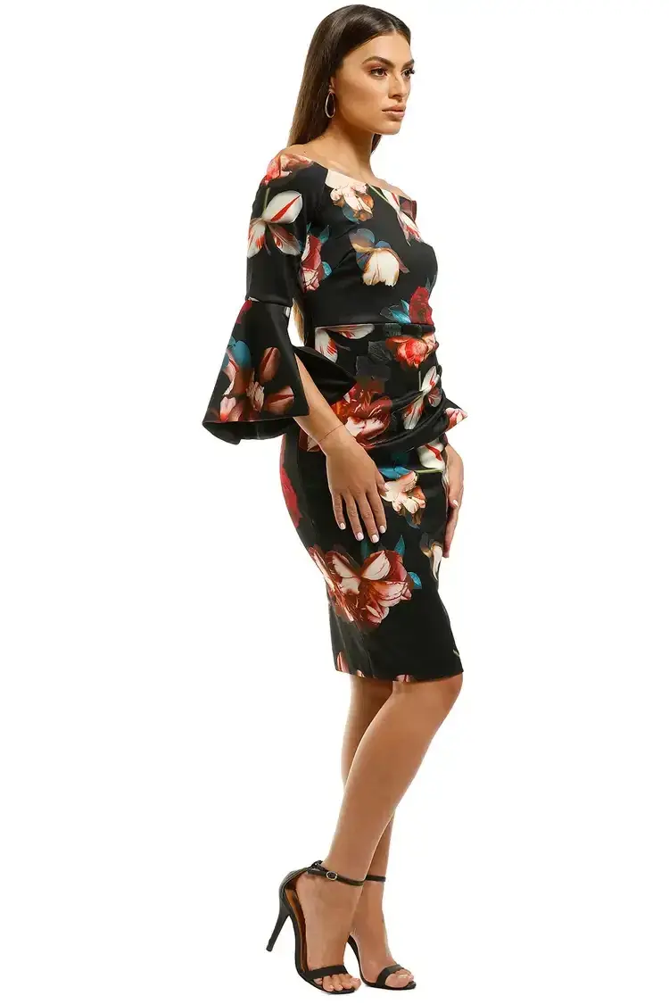 Montique Petra Printed Scuba Dress in Black Floral Size 8 - Image 2