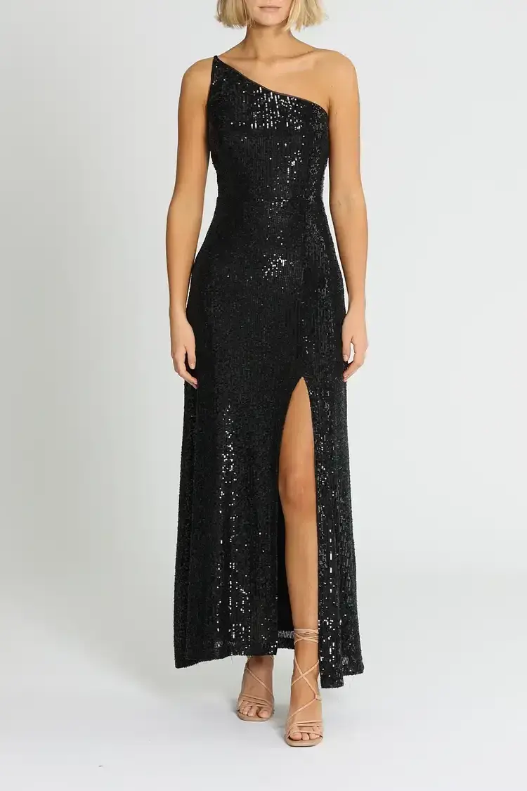 Montique Elle Sequin Gown in Black Size 12 for rent on The Volte - main image
