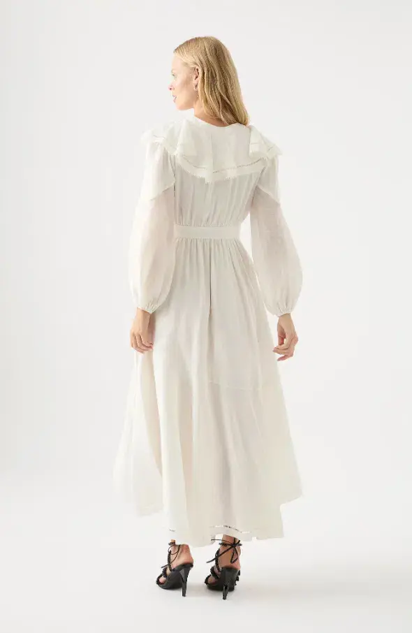 Aje Zoe Ruffle Wrap Midi Dress in Ivory Size 8 - Image 3