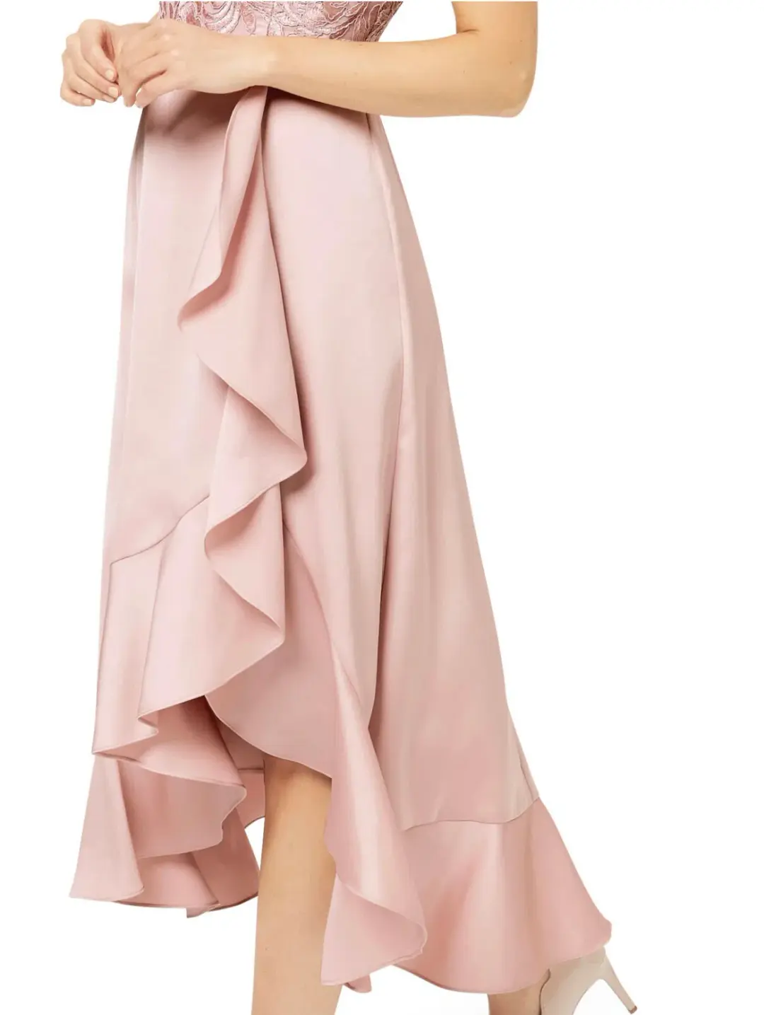 Review Thinking of You Midi Dress in Blush Size 8 for rent on The Volte - main image